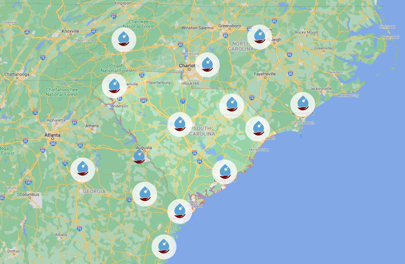 Map of the regional North Carolina area.