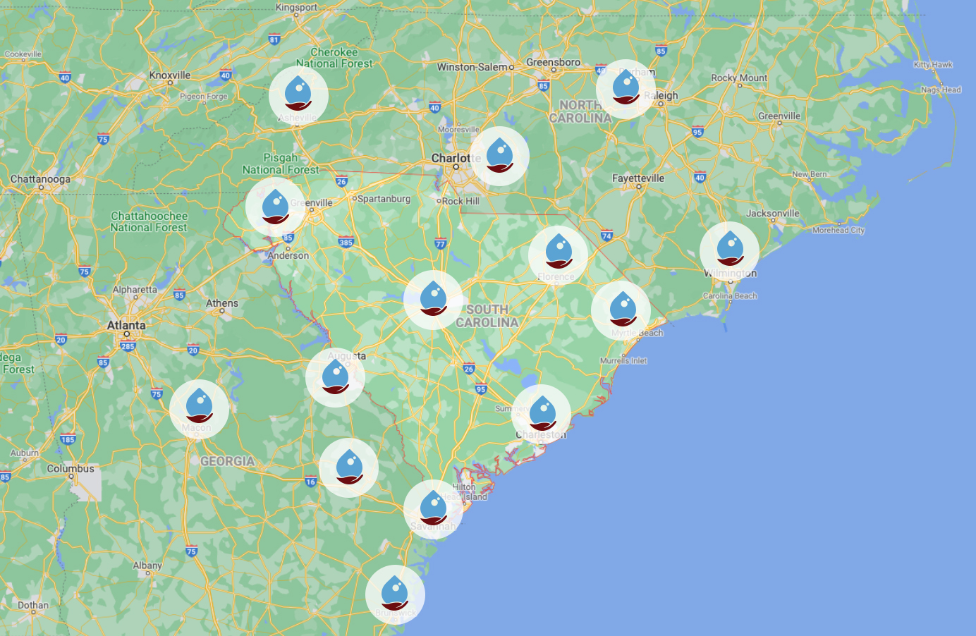 Map of the regional North Carolina area.